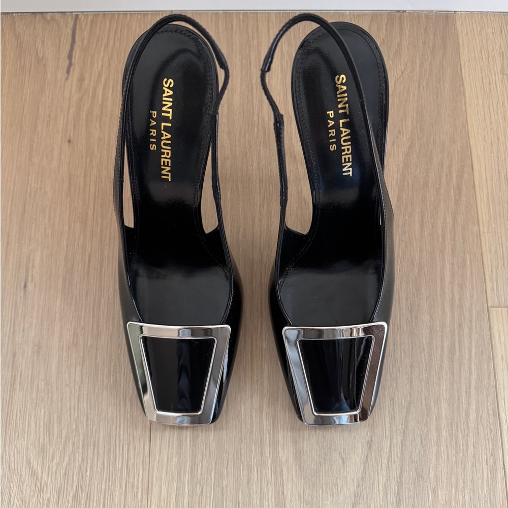 Saint Laurent Black and Silver Heels with Sleek Design